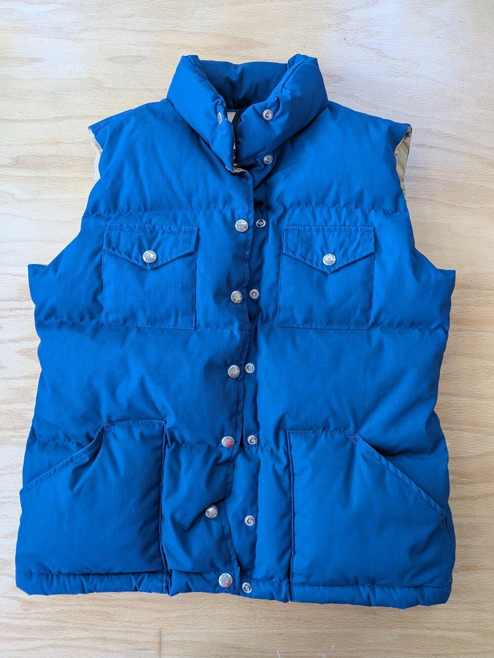 Vintage North Face Blue Down Puffer Vest 70s/80s Brown Label w/Snaps Women's L